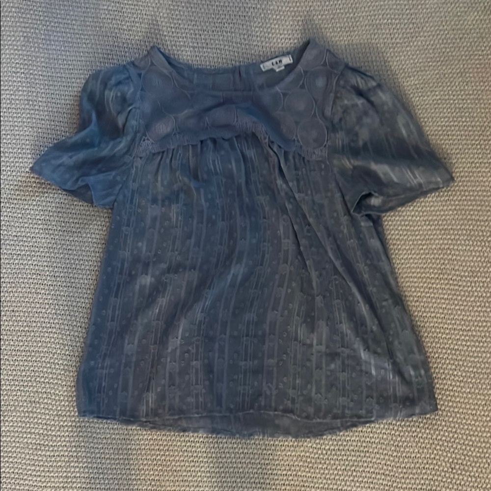 H&M Blue Blouse with Puff Sleeves and Flowing Fit
